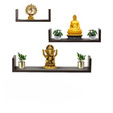 USHA SHRIRAM U-Shaped Wall Shelves | Set of 3 | Wall Mounted Book Shelf | Floating Shelves | Durable Engineered Wood | Sturdy & Long Lasting Wall Shelf | Rectangular Wooden Rack